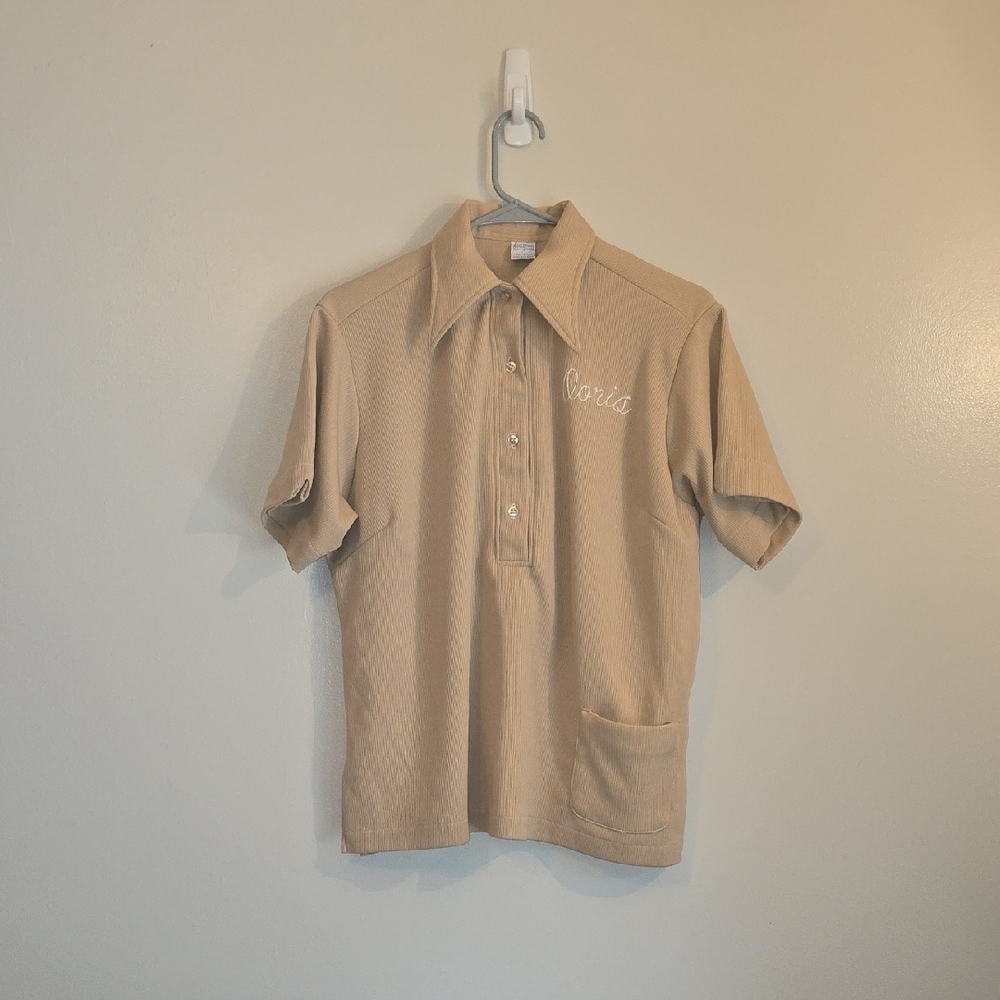 Vintage Tan Short Sleeve Made In USA Doris Miracle Lanes Bowling LOT-N